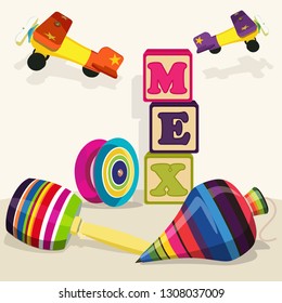 Mexican Traditional Wood Toys – Vector Illustration