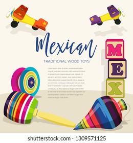 Mexican Traditional Wood Toys – Vector Illustration – Copy Space