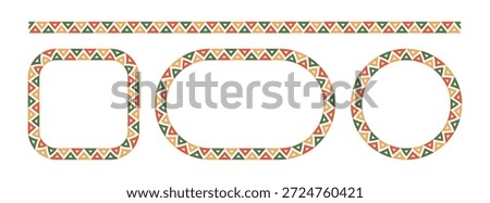 Mexican triangular pattern circle and rectangle frames set. African ethnic motif border. Aztec ornament frame. Mexican ornament. text frame. Vector illustration isolated on white background.
