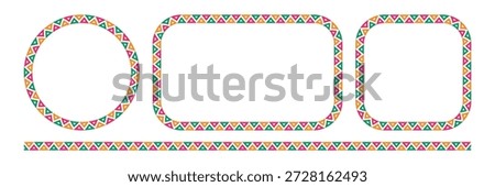 Mexican triangular pattern circle and rectangle frames set. African ethnic motif border. Aztec ornament frame. Mexican ornament. text frame. Vector illustration isolated on white background.