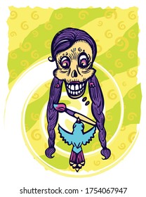 Mexican vector art of Catrina. Happy colorful women skull for traditional holiday Day of death ( dia de los muertos)