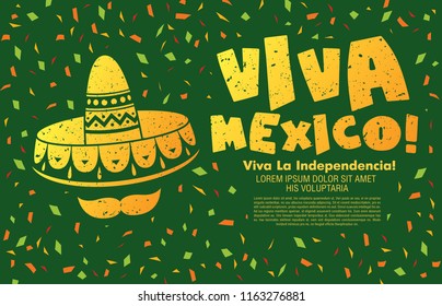 Mexican vector banner layout design. Mexican translation of the inscription: Viva Mexico! Happy Independence day!