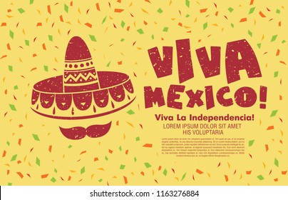Mexican vector banner layout design. Mexican translation of the inscription: Viva Mexico! Happy Independence day!