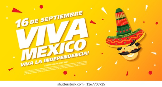 Mexican vector banner layout design. Mexican translation of the inscription: 16 th of September.  Viva Mexico! Happy Independence day!