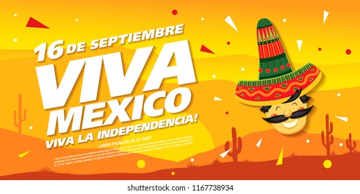 Mexican vector banner layout design. Mexican translation of the inscription: 16 th of September.  Viva Mexico! Happy Independence day!