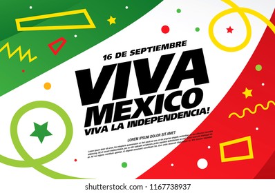 Mexican vector banner layout design. Mexican translation of the inscription: 16 th of September.  Viva Mexico! Happy Independence day!