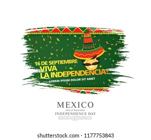 Mexican vector banner layout design. Mexican translation of the inscription: Viva Mexico! Happy Independence day!