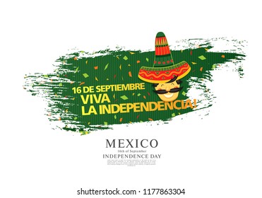 Mexican vector banner layout design. Mexican translation of the inscription: 16 th of September. Happy Independence day!