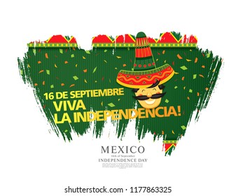Mexican vector banner layout design. Mexican translation of the inscription: 16 th of September. Happy Independence day!
