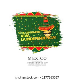 Mexican vector banner layout design. Mexican translation of the inscription: 16 th of September. Happy Independence day!