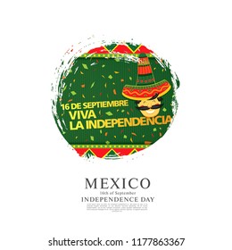 Mexican vector banner layout design. Mexican translation of the inscription: 16 th of September. Happy Independence day!