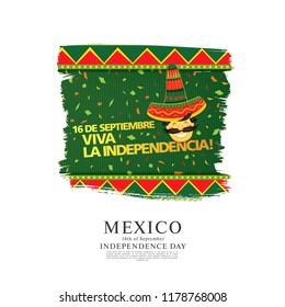 Mexican vector banner layout design. Mexican translation of the inscription: 16 th of September. Happy Independence day!