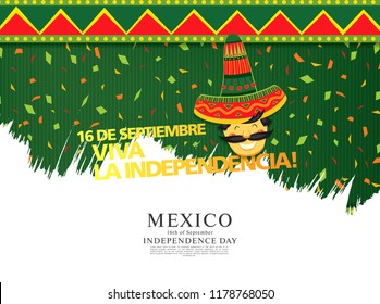 Mexican vector banner layout design. Mexican translation of the inscription: 16 th of September. Happy Independence day!
