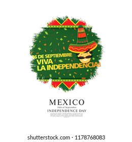 Mexican vector banner layout design. Mexican translation of the inscription: 16 th of September. Happy Independence day!