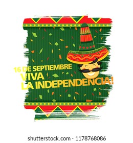Mexican vector banner layout design. Mexican translation of the inscription: 16 th of September. Happy Independence day!