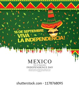 Mexican vector banner layout design. Mexican translation of the inscription: 16 th of September. Happy Independence day!