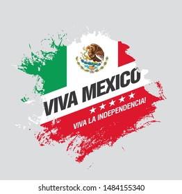 Mexican vector banner layout design. Mexican translation of the inscription: Viva Mexico. Happy independence day