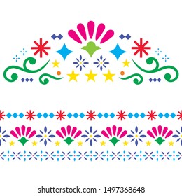 Mexican vector design elements, colorful traditional folk art patterns from Mexico, vibrant greeting card on wedding party invitation ornaments.
 
Floral repetitive oranements - fiesta invitation 