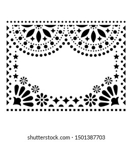 Mexican vector design elements, traditional folk art patterns from Mexico, black and white greeting card on wedding party invitation ornaments.  
Floral repetitive oranements - fiesta invitation