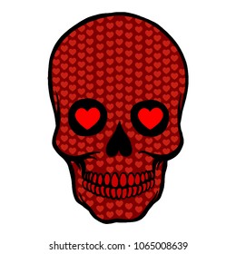 
Mexican vector doodle skull with heart pattern in red.
