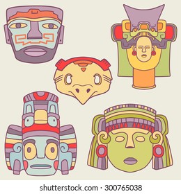 Mexican vector masks icons set collection in cartoon style