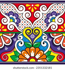 Mexican vector seamless pattern, traditional Talavera pottery or ceramics style from Mexico textile or fabric print design. 
Traditional folk art repetitive fabric or wallpaper design, unique decor