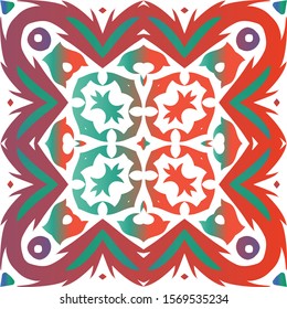 Mexican vintage talavera tiles. Bathroom design. Vector seamless pattern frame. Red antique background for pillows, print, wallpaper, web backdrop, towels, surface texture.