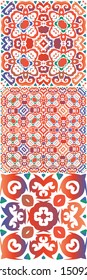Mexican vintage talavera tiles. Collection of vector seamless patterns. Universal design. Red antique backgrounds for pillows, print, wallpaper, web backdrop, towels, surface texture.