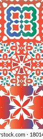 Mexican vintage talavera tiles. Collection of vector seamless patterns. Universal design. Red antique backgrounds for pillows, print, wallpaper, web backdrop, towels, surface texture.