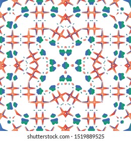 Mexican vintage talavera tiles. Colored design. Vector seamless pattern trellis. Red antique background for pillows, print, wallpaper, web backdrop, towels, surface texture.
