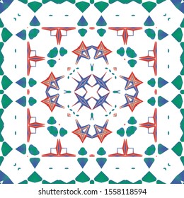 Mexican vintage talavera tiles. Colored design. Vector seamless pattern trellis. Red antique background for pillows, print, wallpaper, web backdrop, towels, surface texture.