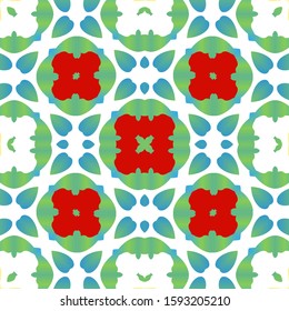 Mexican vintage talavera tiles. Colored design. Vector seamless pattern trellis. Red antique background for pillows, print, wallpaper, web backdrop, towels, surface texture.