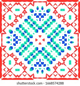Mexican vintage talavera tiles. Creative design. Vector seamless pattern collage. Red antique background for pillows, print, wallpaper, web backdrop, towels, surface texture.