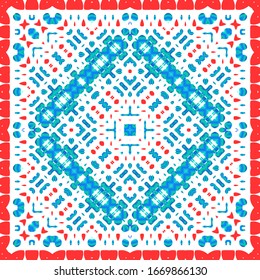 Mexican vintage talavera tiles. Creative design. Vector seamless pattern collage. Red antique background for pillows, print, wallpaper, web backdrop, towels, surface texture.