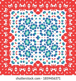 Mexican vintage talavera tiles. Creative design. Vector seamless pattern collage. Red antique background for pillows, print, wallpaper, web backdrop, towels, surface texture.
