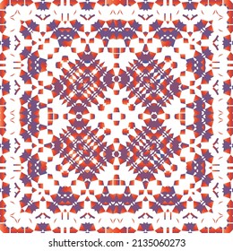 Mexican vintage talavera tiles. Creative design. Vector seamless pattern watercolor. Red antique background for pillows, print, wallpaper, web backdrop, towels, surface texture.