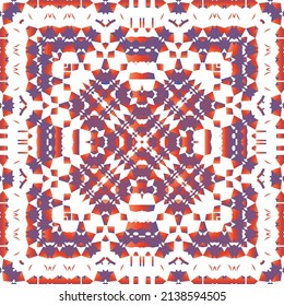 Mexican vintage talavera tiles. Creative design. Vector seamless pattern watercolor. Red antique background for pillows, print, wallpaper, web backdrop, towels, surface texture.