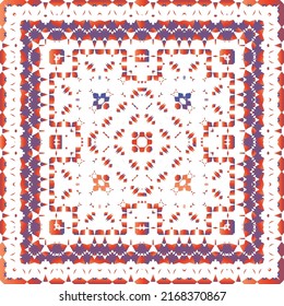 Mexican vintage talavera tiles. Creative design. Vector seamless pattern watercolor. Red antique background for pillows, print, wallpaper, web backdrop, towels, surface texture.
