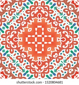 Mexican vintage talavera tiles. Fashionable design. Vector seamless pattern frame. Red antique background for pillows, print, wallpaper, web backdrop, towels, surface texture.