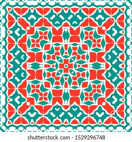 Mexican vintage talavera tiles. Fashionable design. Vector seamless pattern elements. Red antique background for pillows, print, wallpaper, web backdrop, towels, surface texture.