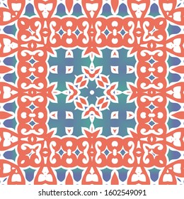 Mexican vintage talavera tiles. Fashionable design. Vector seamless pattern frame. Red antique background for pillows, print, wallpaper, web backdrop, towels, surface texture.