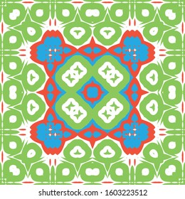 Mexican vintage talavera tiles. Fashionable design. Vector seamless pattern elements. Red antique background for pillows, print, wallpaper, web backdrop, towels, surface texture.