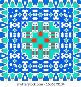 Mexican vintage talavera tiles. Fashionable design. Vector seamless pattern frame. Red antique background for pillows, print, wallpaper, web backdrop, towels, surface texture.