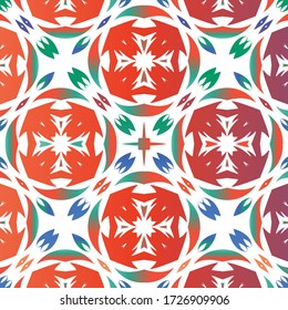 Mexican vintage talavera tiles. Fashionable design. Vector seamless pattern arabesque. Red antique background for pillows, print, wallpaper, web backdrop, towels, surface texture.