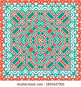 Mexican vintage talavera tiles. Fashionable design. Vector seamless pattern elements. Red antique background for pillows, print, wallpaper, web backdrop, towels, surface texture.