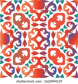Mexican vintage talavera tiles. Geometric design. Vector seamless pattern elements. Red antique background for pillows, print, wallpaper, web backdrop, towels, surface texture.