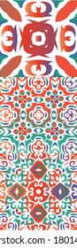 Mexican vintage talavera tiles. Geometric design. Set of vector seamless patterns. Red antique backgrounds for pillows, print, wallpaper, web backdrop, towels, surface texture.