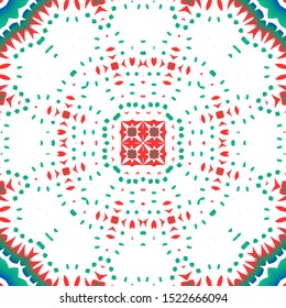 Mexican vintage talavera tiles. Graphic design. Vector seamless pattern frame. Red antique background for pillows, print, wallpaper, web backdrop, towels, surface texture.