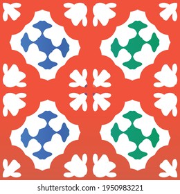 Mexican vintage talavera tiles. Graphic design. Vector seamless pattern poster. Red antique background for pillows, print, wallpaper, web backdrop, towels, surface texture.
