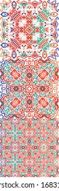 Mexican vintage talavera tiles. Hand drawn design. Kit of vector seamless patterns. Red antique backgrounds for pillows, print, wallpaper, web backdrop, towels, surface texture.